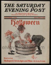 6d151 SATURDAY EVENING POST magazine cover November 1, 1913 Leyendecker art of kids apple bobbing!