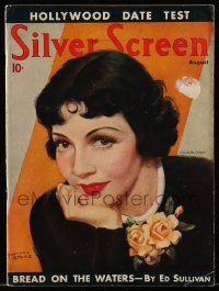 6d494 SILVER SCREEN magazine August 1936 great art of Claudette Colbert by Marland Stone!