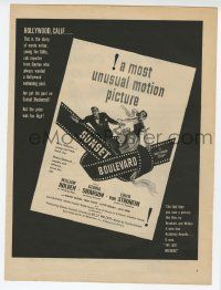 6d274 SUNSET BOULEVARD magazine ad '50 Billy Wilder classic noir, unusual film strip image!
