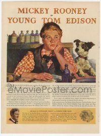 6d284 YOUNG TOM EDISON magazine ad '40 Harold Anderson art of dedicated inventor Mickey Rooney!