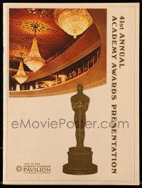 6d740 41ST ANNUAL ACADEMY AWARDS program '69 cool gold embossed Oscar statuette on the cover, rare!