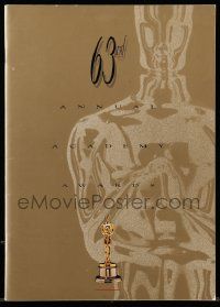 6d742 63rd ANNUAL ACADEMY AWARDS program '91 cool gold embossed Oscar statuette on the cover, rare!
