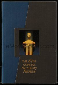6d743 67th ANNUAL ACADEMY AWARDS program '95 cool artwork of Oscar statuette by Saul Bass, rare!