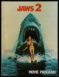6d864 JAWS 2 souvenir program book '78 art of giant shark attacking girl on water skis by Lou Feck!