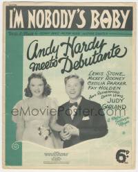 6d508 ANDY HARDY MEETS DEBUTANTE English sheet music '40 Judy Garland, Rooney, I'm Nobody's Baby!