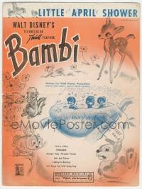 6d513 BAMBI sheet music '42 Walt Disney cartoon deer classic, great artwork, Little April Shower!