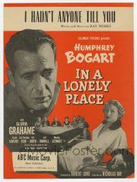 6d555 IN A LONELY PLACE sheet music '50 Humphrey Bogart, Gloria Grahame, I Hadn't Anyone Till You!
