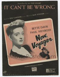 6d573 NOW, VOYAGER sheet music '42 classic romantic tearjerker, Bette Davis, It Can't Be Wrong!