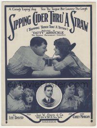 6d590 SIPPING CIDER THRU' A STRAW sheet music '19 three great images of Roscoe Fatty Arbuckle!