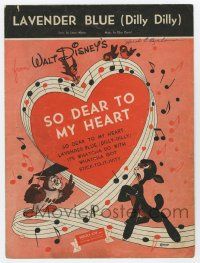 6d595 SO DEAR TO MY HEART sheet music '49 Walt Disney, great cartoon artwork, Lavender Blue!