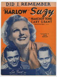 6d604 SUZY sheet music '36 Jean Harlow between Cary Grant & Franchot Tone, Did I Remember!