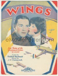 6d623 WINGS sheet music '27 William Wellman Best Picture winner, Clara Bow & Buddy Rogers, Wings!
