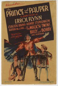 6d032 PRINCE & THE PAUPER mini WC '37 great artwork of Errol Flynn with the Mauch Twins!