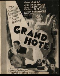 6d364 GRAND HOTEL herald '32 Greta Garbo, John & Lionel Barrymore, Joan Crawford, Wallace Beery