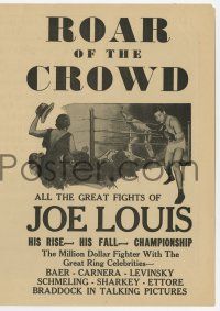 6d386 ROAR OF THE CROWD herald '30s documentary of slugger Joe Louis, boxing!