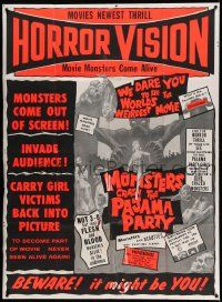 6f009 MONSTERS CRASH THE PAJAMA PARTY 2sh '65 monsters come out of the screen & invade audience!