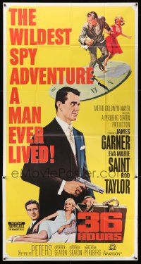 6f040 36 HOURS 3sh '65 James Garner with gun, sexy Eva Marie Saint, Rod Taylor, wild spy adventure
