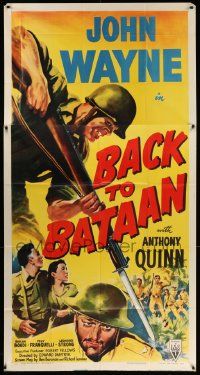 6f048 BACK TO BATAAN 3sh R50 art of John Wayne & Anthony Quinn in World War II Philippines!