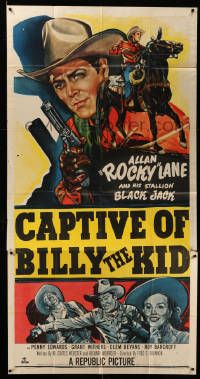 6f059 CAPTIVE OF BILLY THE KID 3sh '52 cool art of cowboy Rocky Lane & his stallion Black Jack!
