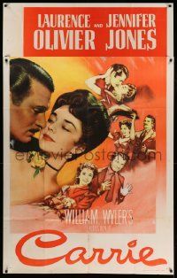 6f060 CARRIE INCOMPLETE 3sh '52 romantic art of Laurence Olivier & Jennifer Jones, William Wyler