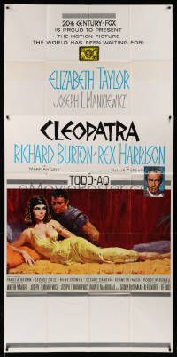6f066 CLEOPATRA roadshow 3sh '63 Elizabeth Taylor, Richard Burton, Rex Harrison, Terpning art