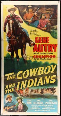6f068 COWBOY & THE INDIANS 3sh '49 great images of Gene Autry riding Champion & playing guitar!