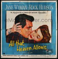 6f196 ALL THAT HEAVEN ALLOWS 6sh '55 close up romantic art of Rock Hudson kissing Jane Wyman!