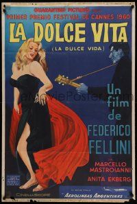 6f827 LA DOLCE VITA Argentinean '60 Federico Fellini, great full-length art of Anita Ekberg, rare!