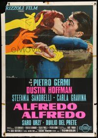 6f264 ALFREDO ALFREDO Italian 1p '72 art of Dustin Hoffman kissing Stefania Sandrelli by Ciriello!