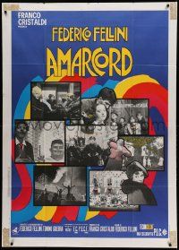 6f267 AMARCORD Italian 1p '73 Federico Fellini classic comedy, colorful art + photo montage!
