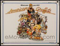 6g508 AMERICAN GRAFFITI 1/2sh '73 George Lucas teen classic, wacky Mort Drucker artwork of cast!