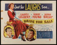 6g541 BRIDE FOR SALE style B 1/2sh '49 Claudette Colbert caught between Robert Young & George Brent!