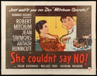 6g864 SHE COULDN'T SAY NO style A 1/2sh '54 sexy short-haired Jean Simmons, Dr. Robert Mitchum
