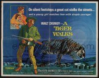 6g934 TIGER WALKS 1/2sh '64 Disney, artwork of Brian Keith standing by huge prowling tiger!