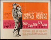 6g969 TWO FOR THE SEESAW 1/2sh '62 art of Robert Mitchum & sexy beatnik Shirley MacLaine!