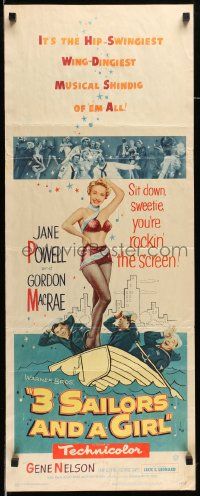 6g003 3 SAILORS & A GIRL insert '54 art of sexiest Jane Powell in swimsuit with Navy sailors!