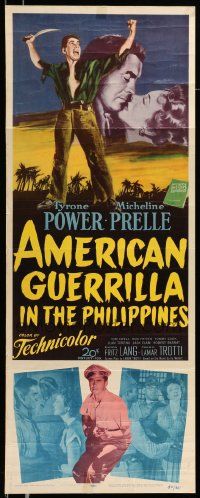6g025 AMERICAN GUERRILLA IN THE PHILIPPINES insert '50 art of Tyrone Power & Micheline Prelle!