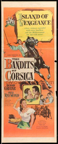 6g037 BANDITS OF CORSICA insert '53 Richard Greene & sexy Paula Raymond, ran red with terror!