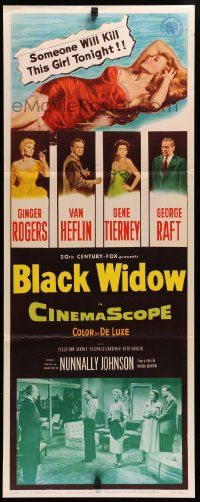 6g048 BLACK WIDOW insert '54 Ginger Rogers, Gene Tierney, Van Heflin, George Raft, sexy art!