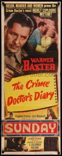 6g095 CRIME DOCTOR'S DIARY insert '49 cool art of detective Warner Baxter with gun!