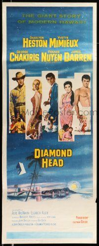 6g112 DIAMOND HEAD insert '62 Charlton Heston, Yvette Mimieux, cool art of Hawaiian volcano!