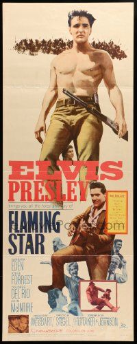 6g146 FLAMING STAR insert '60 Elvis Presley playing guitar & close up barechested with rifle!