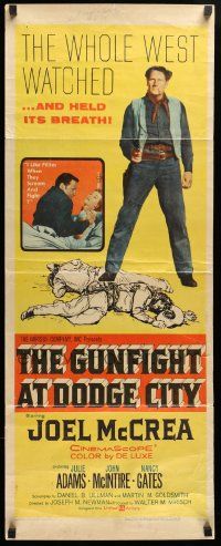 6g196 GUNFIGHT AT DODGE CITY insert '59 cool full-length image of Joel McCrea pointing gun!