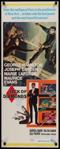 6g246 JACK OF DIAMONDS insert '67 cool art of jewel thief George Hamilton & beautiful women!