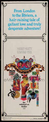 6g254 KALEIDOSCOPE insert '66 Warren Beatty, Susannah York, cool colorful Bob Peak art!