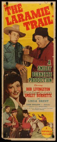 6g271 LARAMIE TRAIL insert '44 art of cowboy hero Robert Livingston, Smiley Burnette & Linda Brent