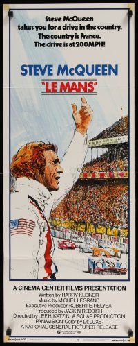 6g277 LE MANS insert '71 classic Tom Jung artwork of race car driver Steve McQueen waving at fans!