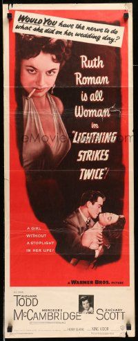 6g284 LIGHTNING STRIKES TWICE insert '51 sexy smoking bad girl Ruth Roman is all woman!