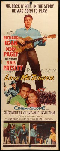 6g296 LOVE ME TENDER insert '56 1st Elvis Presley, artwork with Debra Paget & playing guitar!