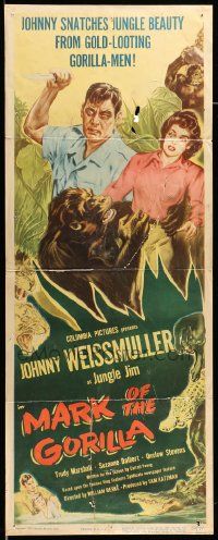 6g309 MARK OF THE GORILLA insert '50 artwork of Johnny Weissmuller as explorer Jungle Jim!
